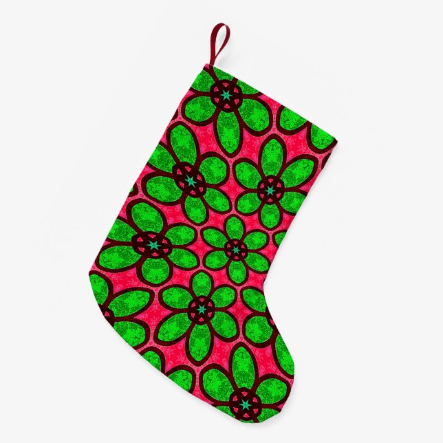 Cute Abstract Flowers Pattern Small Christmas Stocking (Front (Hanging))