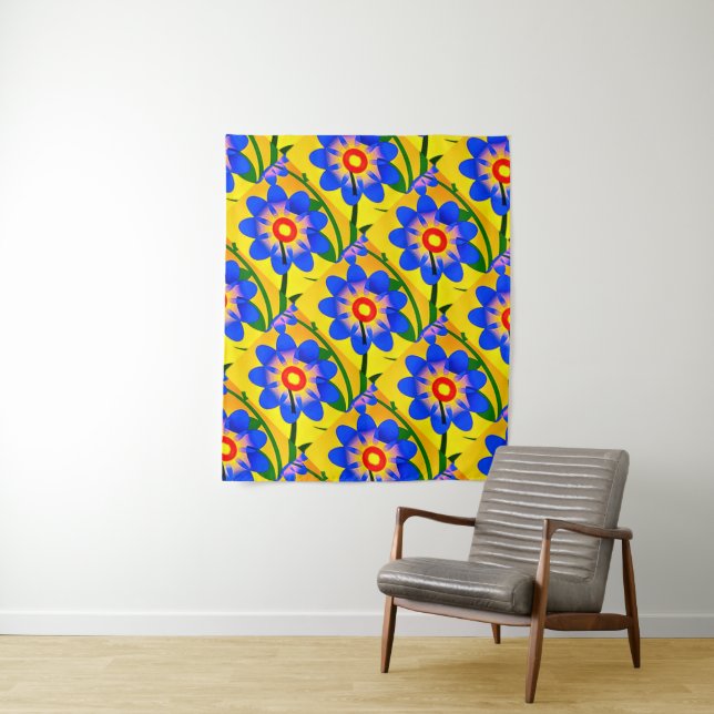 Cute Abstract Flowers Pattern Tapestry (In Situ)