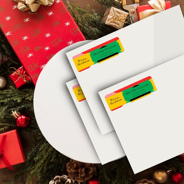 Cute Abstract Geometric Pattern Merry Christmas Return Address Label (Cute Abstract Geometric Pattern Merry Christmas Label)