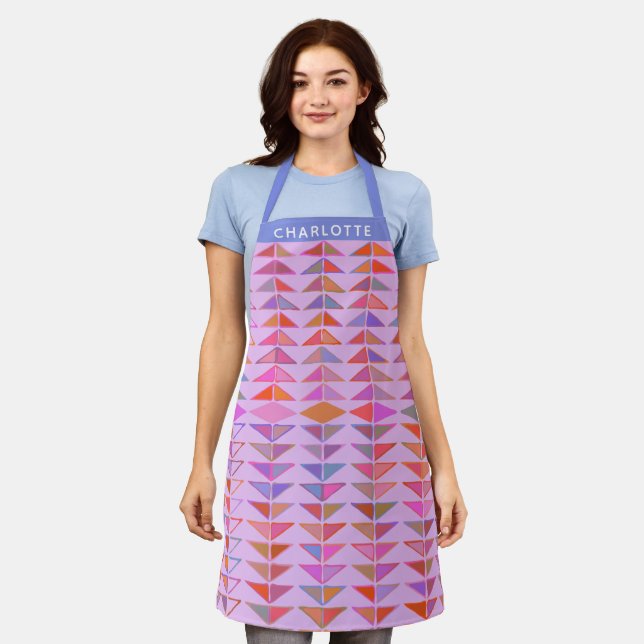 Cute Abstract Geometric Shapes Purple Personalised Apron (Worn)