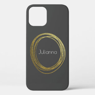 Cute Abstract Gold Glitter Personalised Black iPhone 12 Pro Case
