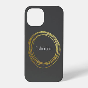 Cute Abstract Gold Glitter Personalised Black iPhone 12 Pro Case