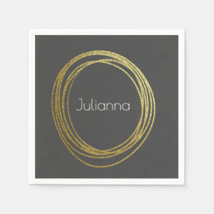 Cute Abstract Gold Glitter Personalised Black Napkin