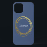 Cute Abstract Gold Glitter Personalised Navy Blue iPhone 12 Pro Case<br><div class="desc">Cute Abstract Gold Glitter Personalised Navy Blue iPhone 12 Pro Case</div>