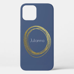 Cute Abstract Gold Glitter Personalised Navy Blue iPhone 12 Pro Case