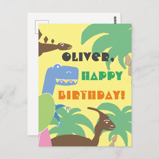 Cute Abstract Jurrasic Dino Dinosaur Kids Birthday Postcard (Front/Back)