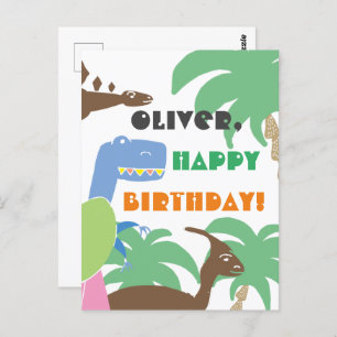 Cute Abstract Jurrasic Dino Dinosaur Kids Birthday Postcard