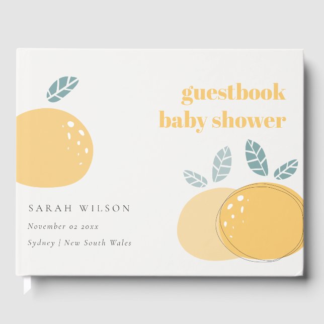 Cute Abstract Lemon Citrus Fruity Bold Baby Shower Guest Book (Front)