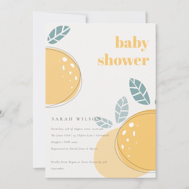 Cute Abstract Lemon Citrus Fruity Bold Baby Shower Invitation (Front)