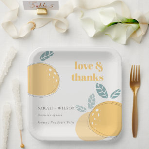 Cute Abstract Lemon Fruity Bold Wedding Thanks Paper Plate