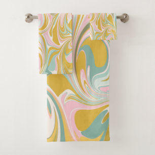 Cute Abstract Marble Swirl in Earthy Pink and Gold Bath Towel Set