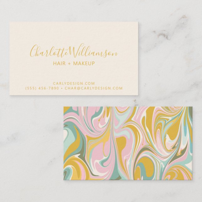 Cute Abstract Marble Swirl in Earthy Pink and Gold Business Card (Front/Back)