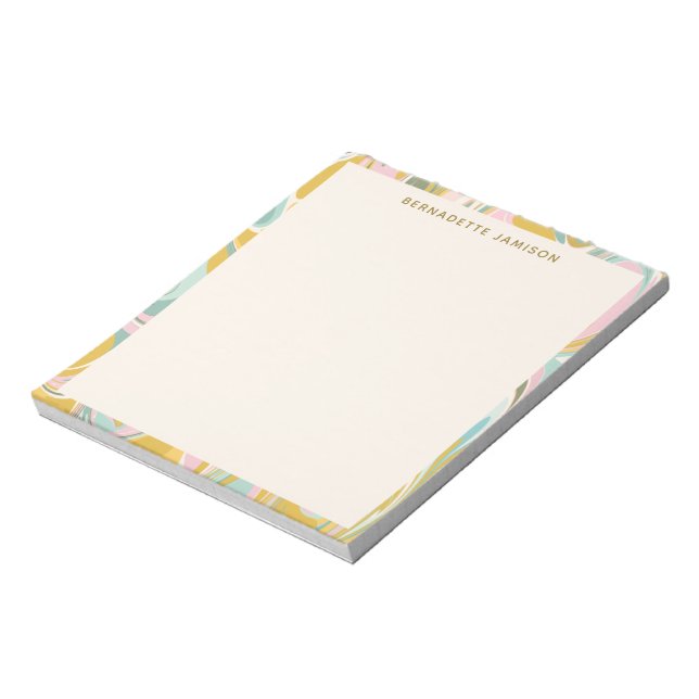 Cute Abstract Marble Swirl Pink Gold Personalized Notepad (Rotated)