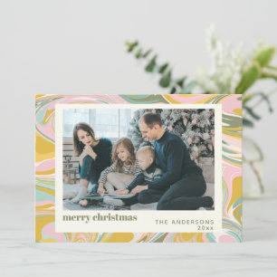 Cute Abstract Marble Swirl Pink Gold Photo Holiday Card