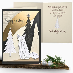 Cute Abstract Minimal Origami Holiday Fox Forest Card