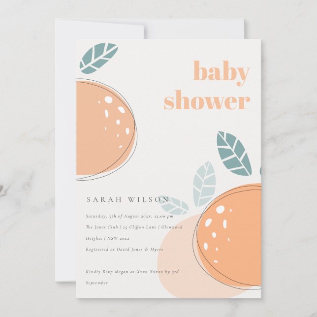 Cute Abstract Orange Fruity Bold Baby Shower Invitation (Front)