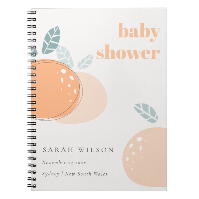 Cute Abstract Orange Fruity Bold Baby Shower Notebook (Front)