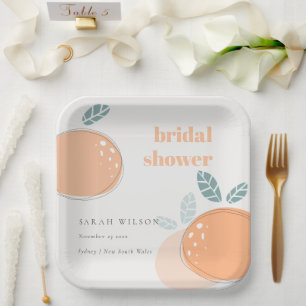 Cute Abstract Orange Fruity Bold Bridal Shower Paper Plate