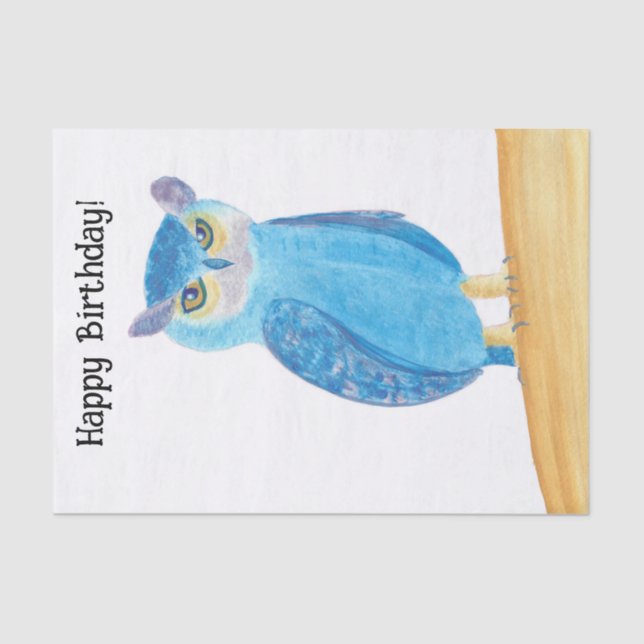 Cute Abstract Owl Happy Birthday Tissue Paper (Front)