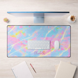 Cute Abstract Pastel Light Pink & Blue Marble Name Desk Mat