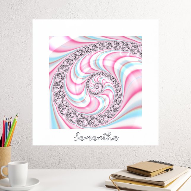 Cute Abstract Pink Blue Fractal Personalised Foil Prints (In Situ (Desk 2))