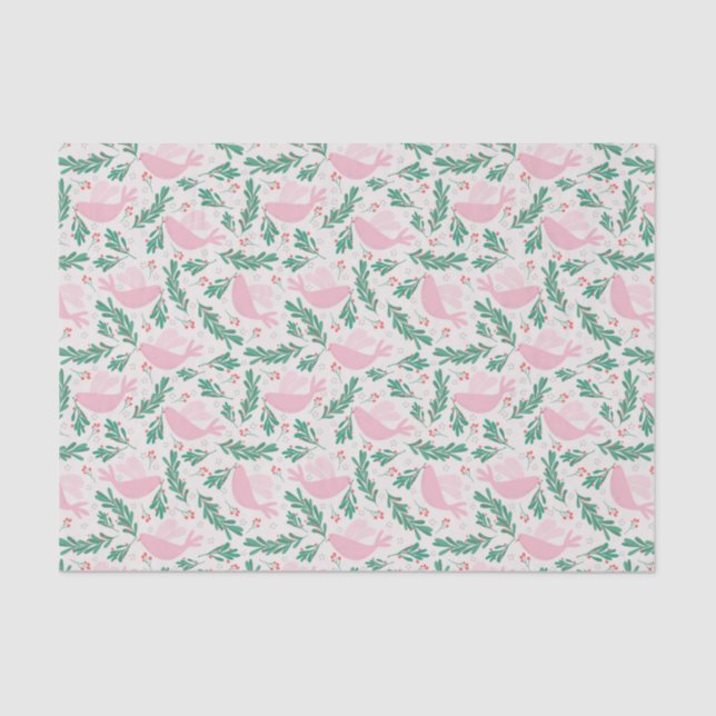 Cute Abstract Pink Christmas Peace Dove Pattern Tissue Paper (Front)