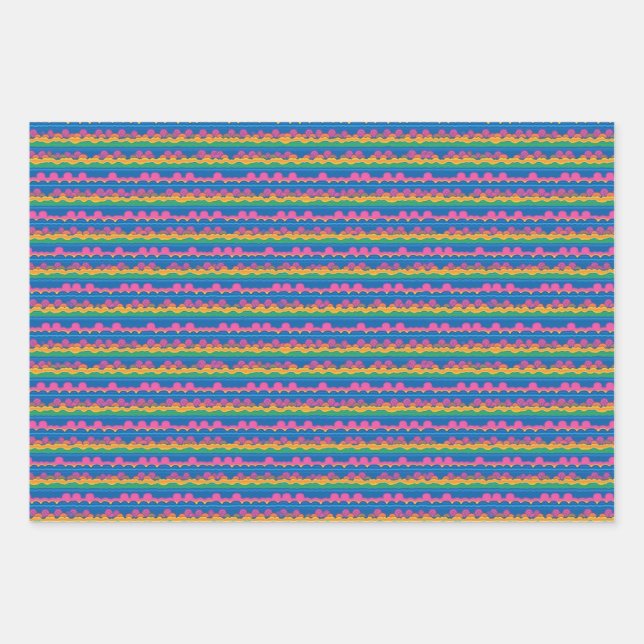 Cute Abstract Retro Neon Dots Stripes Pattern Wrapping Paper Sheet (Front)