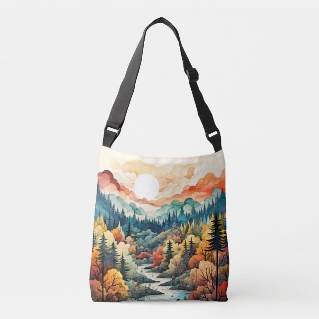 Cute Abstract Scenic Landscape Illustration Crossbody Bag (Front)