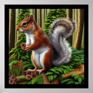 Cute Abstract Squirrel With Pinecones Poster
