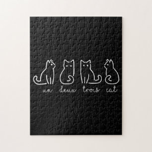 Cute Abstract Un Deux Trois Cat French Kitty Jigsaw Puzzle