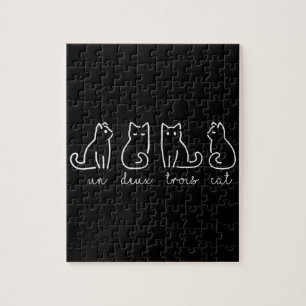 Cute Abstract Un Deux Trois Cat French Kitty Jigsaw Puzzle