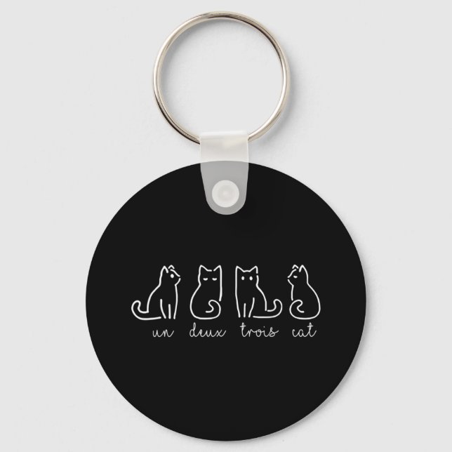 Cute Abstract Un Deux Trois Cat French Kitty Key Ring (Front)