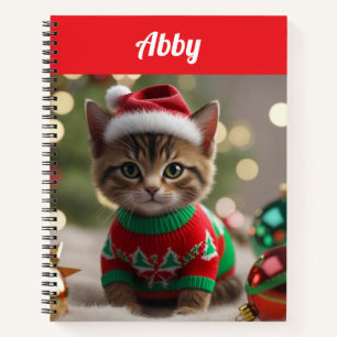 Cute Abyssinian Cat Christmas Personalised  Notebook