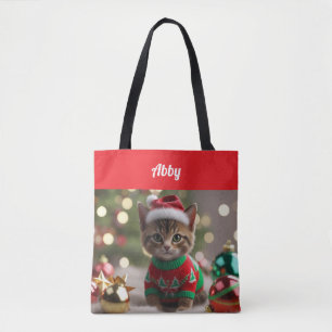 Cute Abyssinian Cat Christmas Personalised Tote Bag