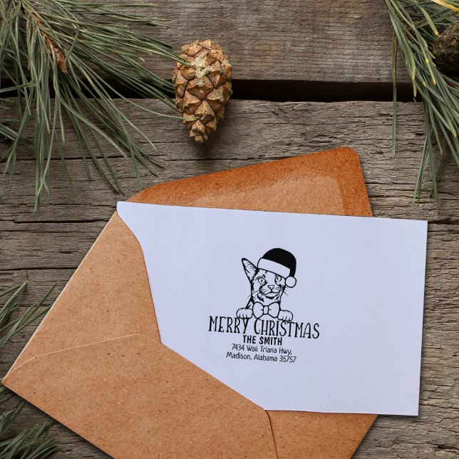 Cute Abyssinian Cat Return Address Christmas  Rubber Stamp (Creator Uploaded)