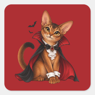 Cute Abyssinian Cat Vampire Dracula Decor Square Sticker