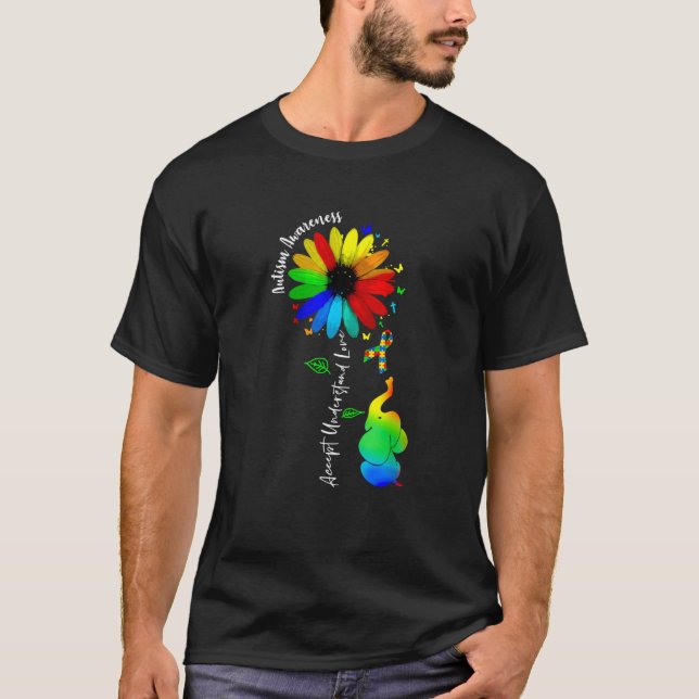 Cute Accept Understand Love Autism Awareness Sunfl T-Shirt (Front)