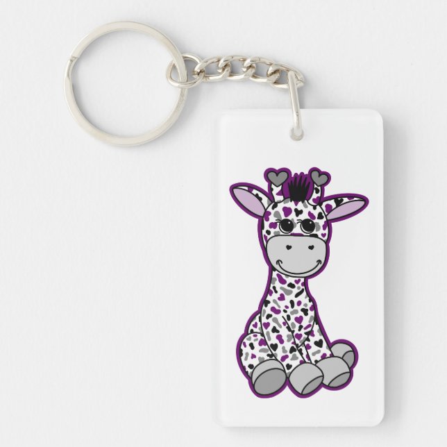 Cute Ace Pride Flag Giraffe Purple Grey Black Whit Key Ring (Front)