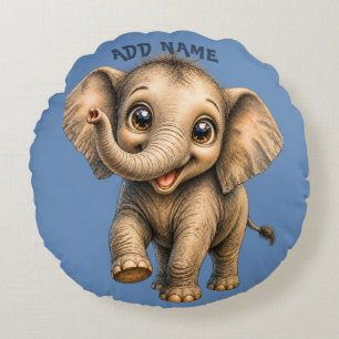 Cute Active Baby Animal collection Elephant Blue Round Cushion