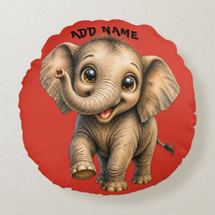 Cute Active Baby Animal collection Elephant red Round Cushion