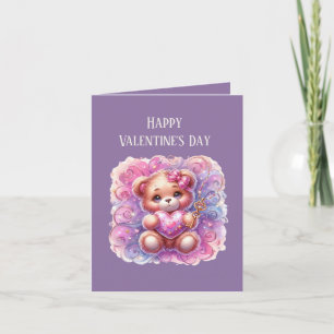 Cute add message Valentine teddy bear girls Holiday Card
