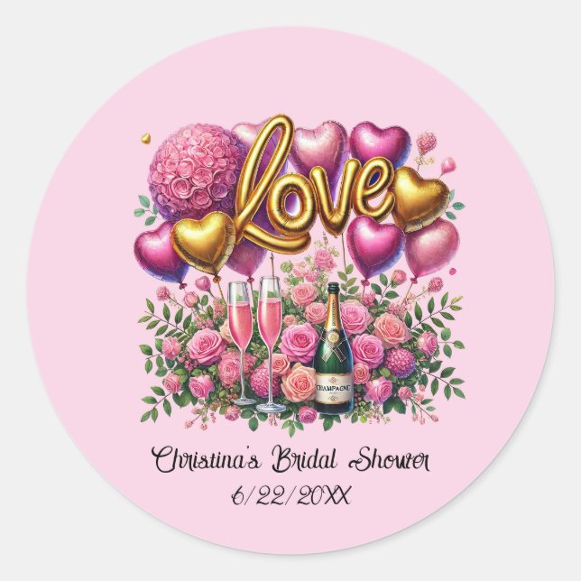 Cute add name date Bridal Shower Classic Round Sticker (Front)