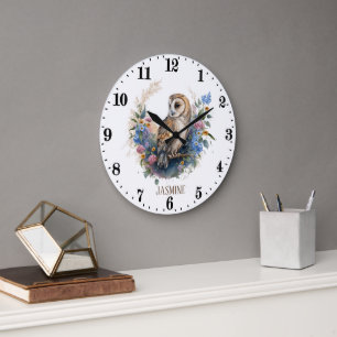 Cute add name owl lovers large clock