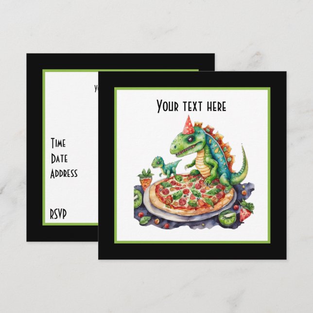 Cute add name pizza dinosaur party  invitation (Front/Back)