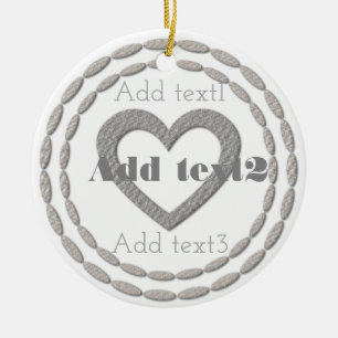 Cute Add Text Magic Silver Heart White Christmas Ceramic Ornament