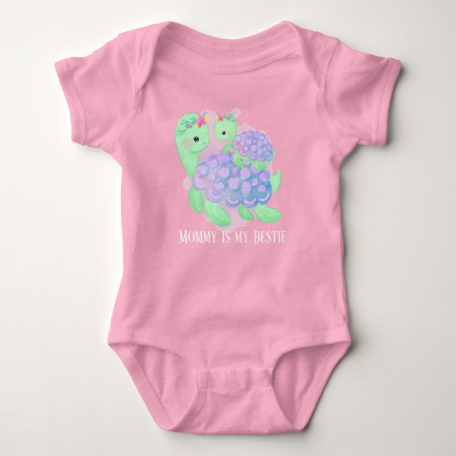 cute add text Mummy baby girl turtle Baby Bodysuit (Front)