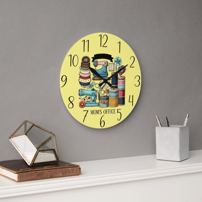 cute add text Mum's office sewing room Large Clock (Office)