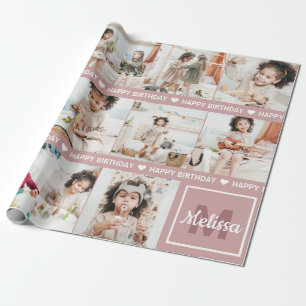 Cute Add Your Own Photo Monogram Happy Birthday Wrapping Paper