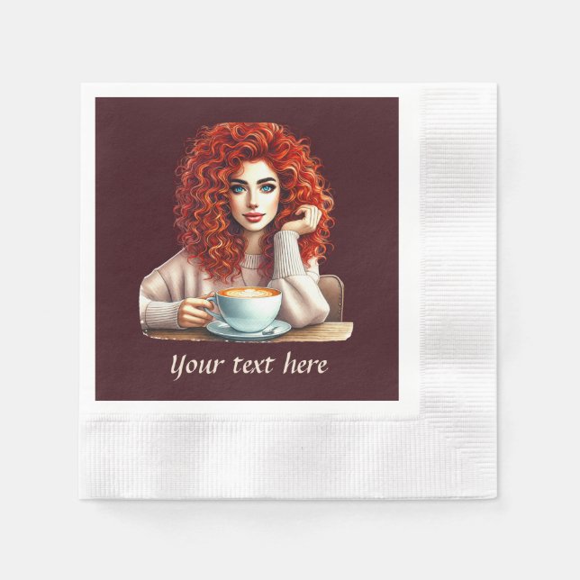Cute add your text coffee lady  napkin (Front)