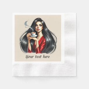 Cute add your text coffee lady napkin